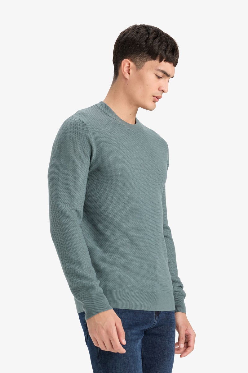 DeFacto Blue Man Standard Fit Crew Neck Basic Textured Knit Pullover Casual - Image 3
